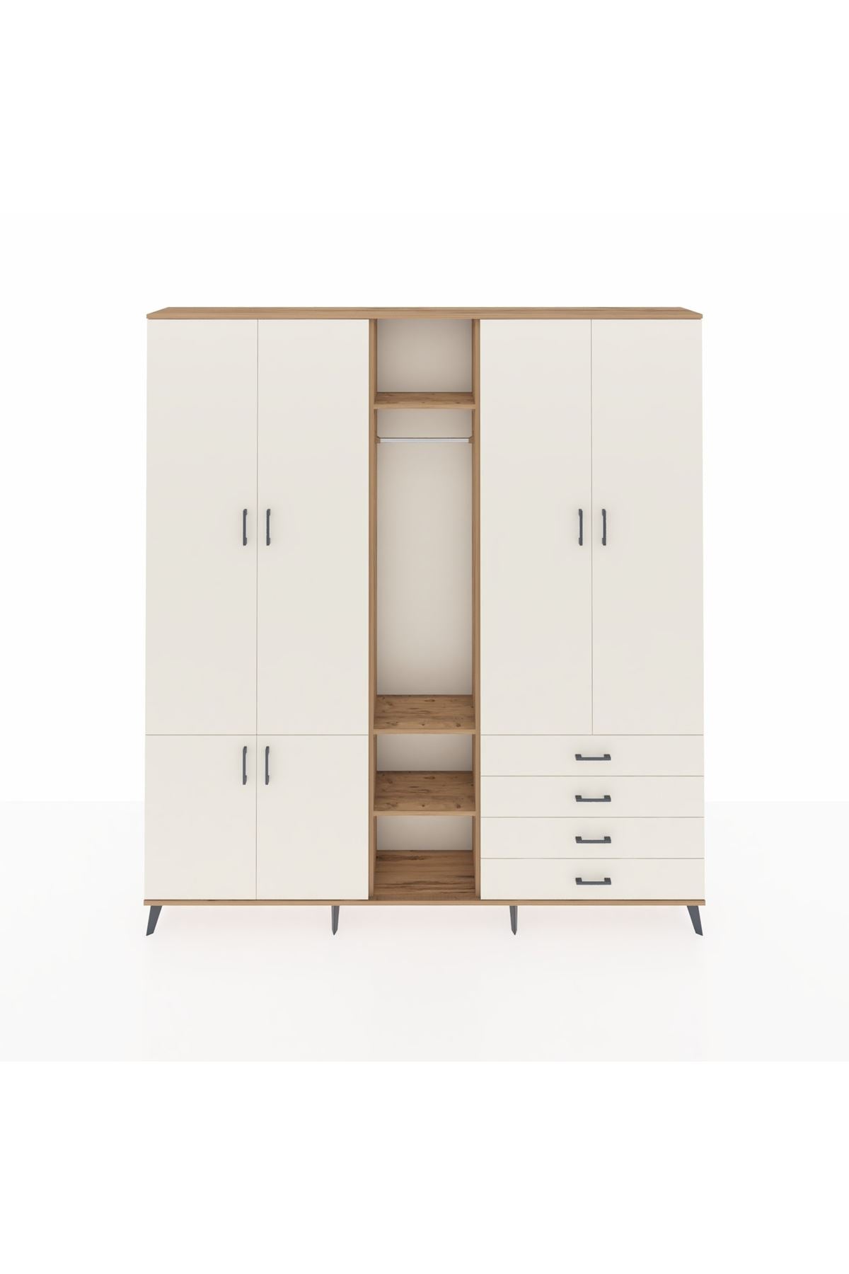 Arges Gardrop 14 Raflı 4 Çekmeceli Tek Askılı 220x30x243 Çam-Aytaşı