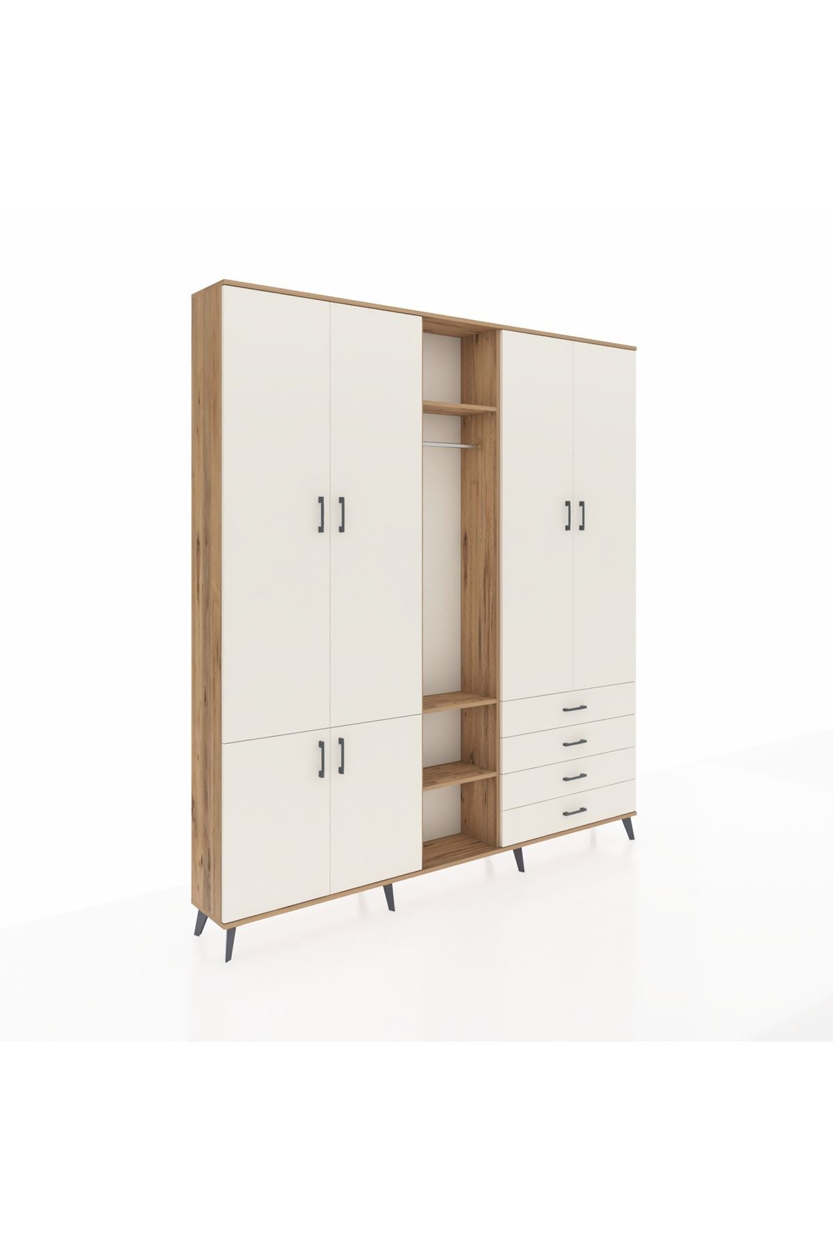 Arges Gardrop 14 Raflı 4 Çekmeceli Tek Askılı 220x30x243 Çam-Aytaşı