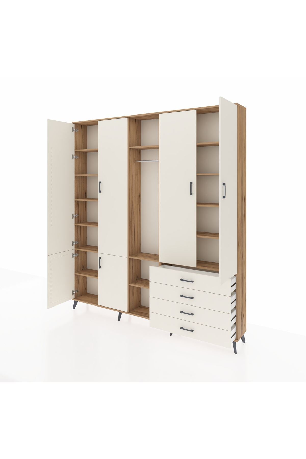 Arges Gardrop 14 Raflı 4 Çekmeceli Tek Askılı 220x30x243 Çam-Aytaşı