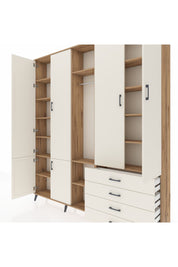 Arges Gardrop 14 Raflı 4 Çekmeceli Tek Askılı 220x30x243 Çam-Aytaşı