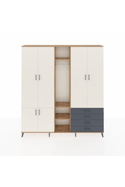 Arges Dolap 14 Raflı 4 Çekmeceli Tek Askılı 220x30x243 Çam-Aytaşı/Antrasit