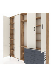 Arges Dolap 14 Raflı 4 Çekmeceli Tek Askılı 220x30x243 Çam-Aytaşı/Antrasit