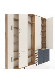 Arges Dolap 14 Raflı 4 Çekmeceli Tek Askılı 220x30x243 Çam-Aytaşı/Antrasit