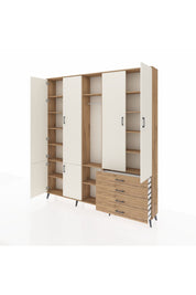 Arges Dolap 14 Raflı 4 Çekmeceli Tek Askılı 220x30x243 Çam-Aytaşı/Çam