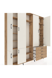 Arges Dolap 14 Raflı 4 Çekmeceli Tek Askılı 220x30x243 Çam-Aytaşı/Çam