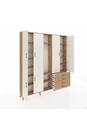 Arges Dolap 14 Raflı 4 Çekmeceli Tek Askılı 220x30x243 Çam-Aytaşı/Çam