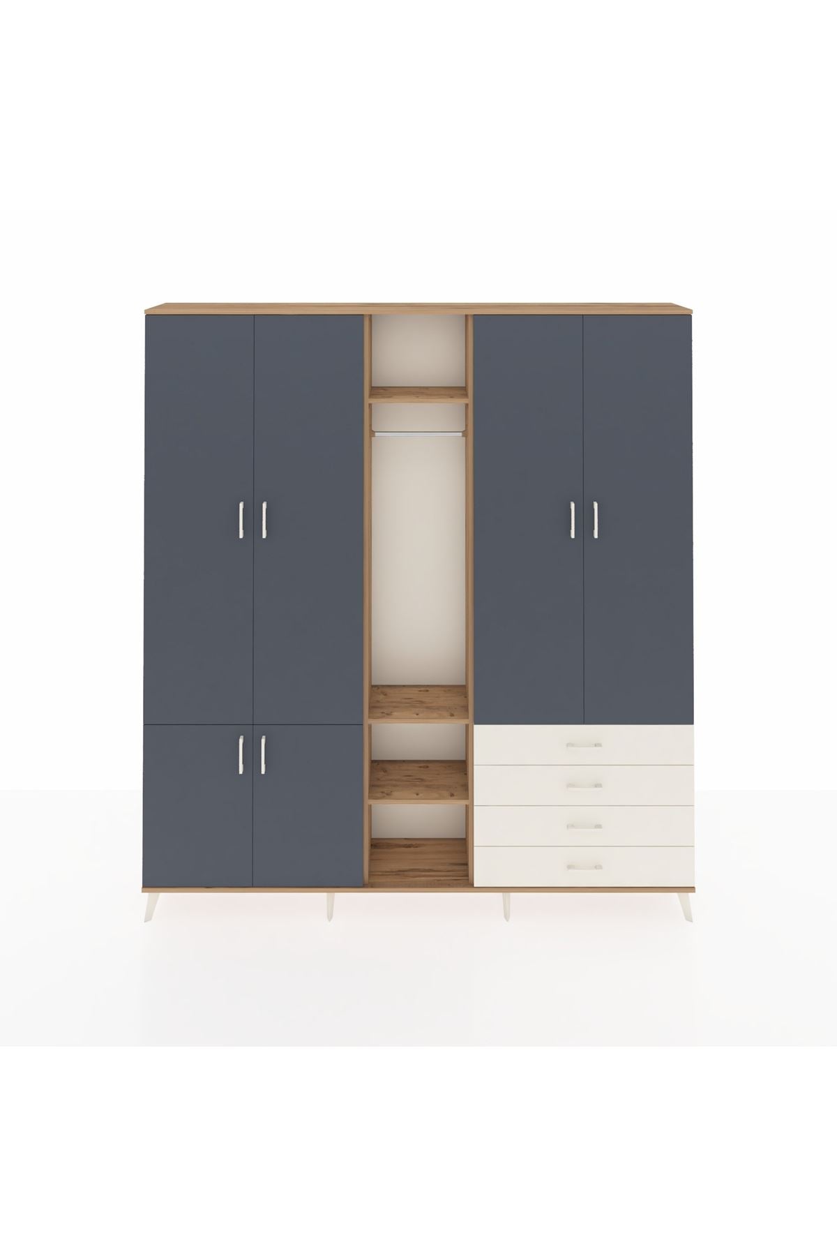 Arges Dolap 14 Raflı 4 Çekmeceli Tek Askılı 220x30x243 Çam-Antrasit/Aytaşı