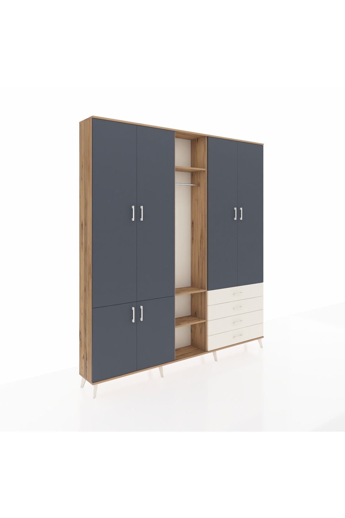 Arges Dolap 14 Raflı 4 Çekmeceli Tek Askılı 220x30x243 Çam-Antrasit/Aytaşı