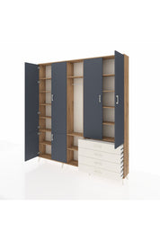 Arges Dolap 14 Raflı 4 Çekmeceli Tek Askılı 220x30x243 Çam-Antrasit/Aytaşı