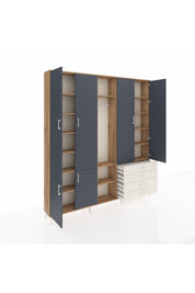 Arges Dolap 14 Raflı 4 Çekmeceli Tek Askılı 220x30x243 Çam-Antrasit/Aytaşı