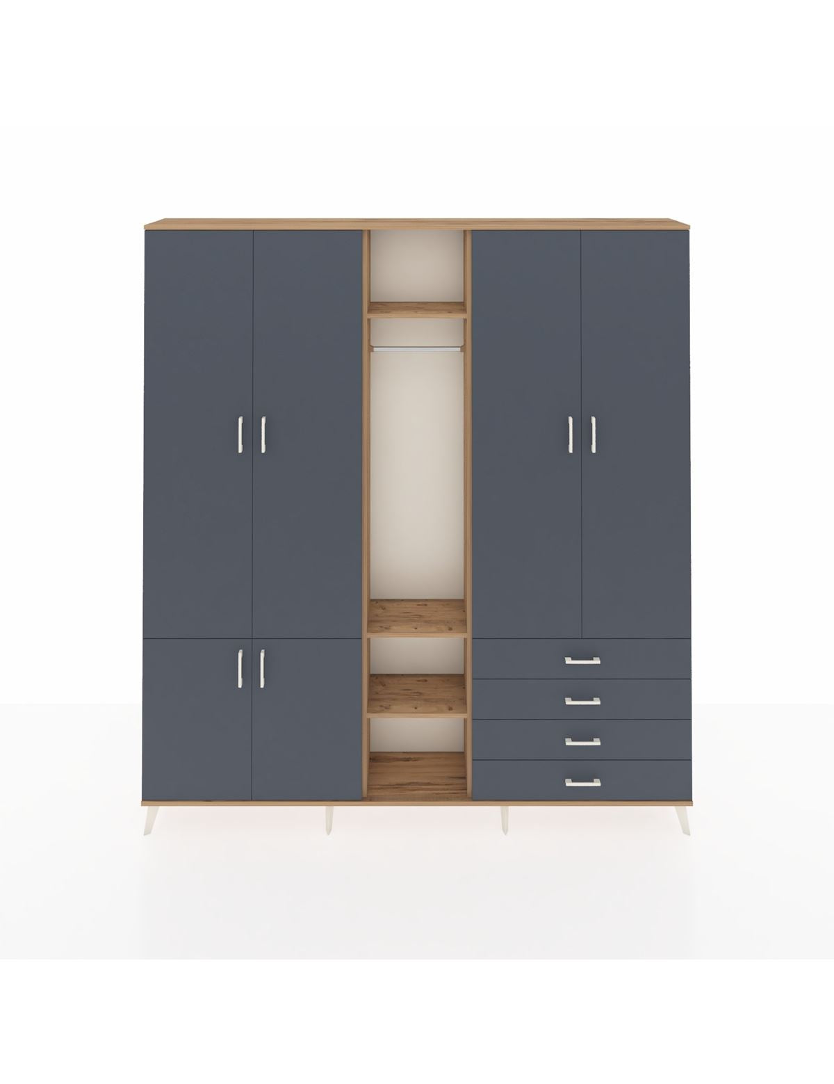 Arges Gardrop 14 Raflı 4 Çekmeceli Tek Askılı 220x30x243 Çam-Antrasit