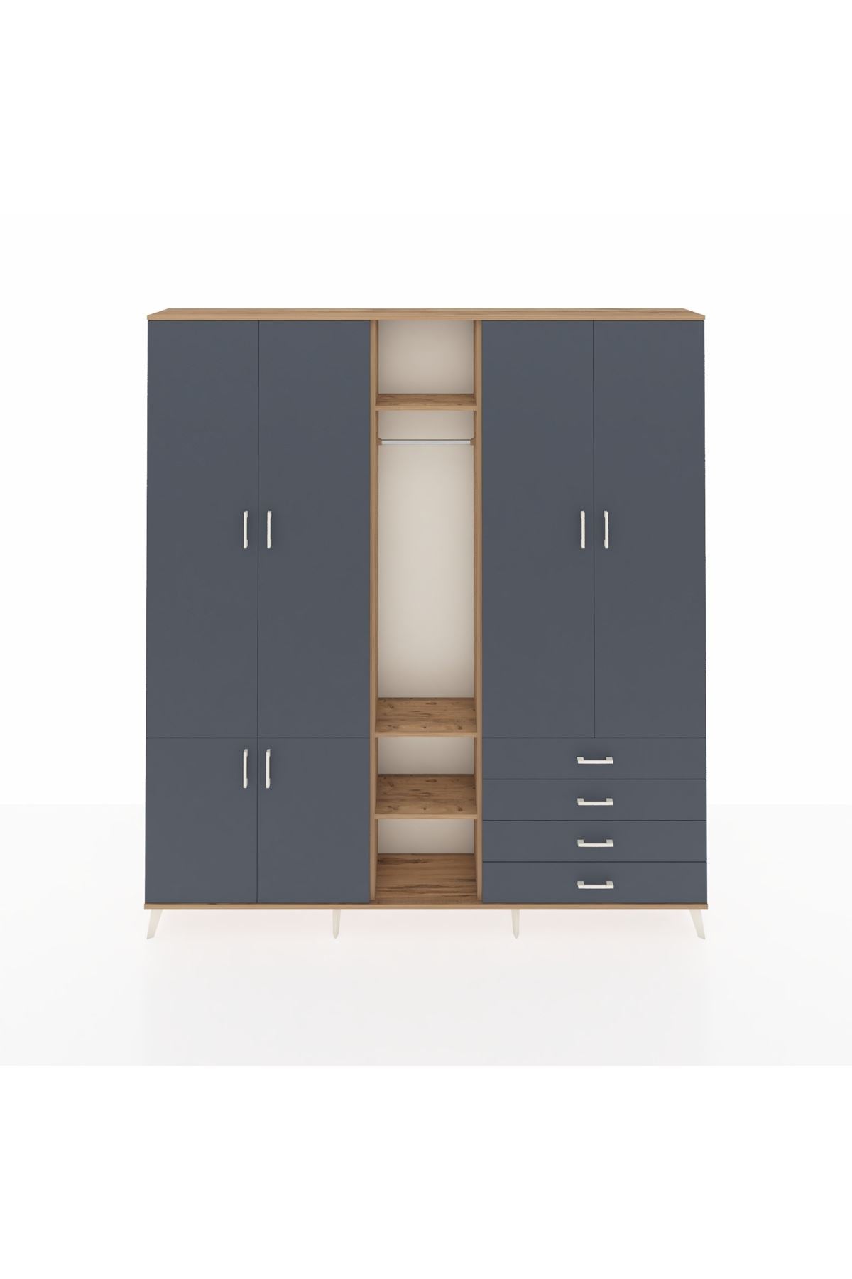 Arges Gardrop 14 Raflı 4 Çekmeceli Tek Askılı 220x30x243 Çam-Antrasit