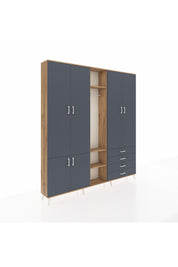 Arges Gardrop 14 Raflı 4 Çekmeceli Tek Askılı 220x30x243 Çam-Antrasit