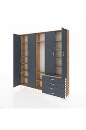 Arges Gardrop 14 Raflı 4 Çekmeceli Tek Askılı 220x30x243 Çam-Antrasit