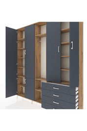 Arges Gardrop 14 Raflı 4 Çekmeceli Tek Askılı 220x30x243 Çam-Antrasit