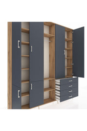 Arges Gardrop 14 Raflı 4 Çekmeceli Tek Askılı 220x30x243 Çam-Antrasit