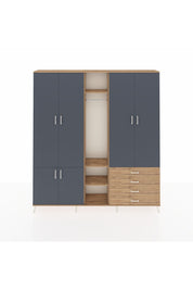 Arges Dolap 14 Raflı 4 Çekmeceli Tek Askılı 220x30x243 Çam-Antrasit/Çam