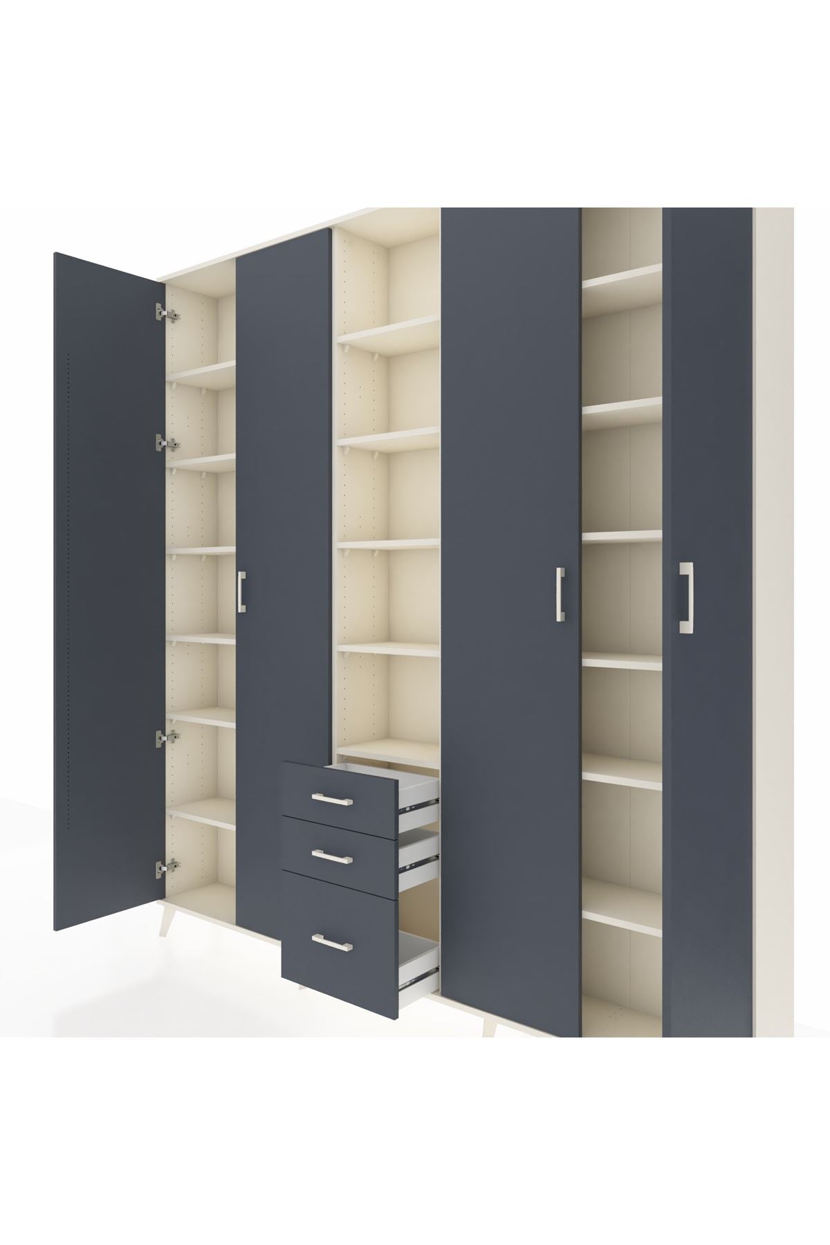 Arges Gardrop 17 Raflı 3 Çekmeceli 4 Kapaklı 220x30x243 Aytaşı-Antrasit