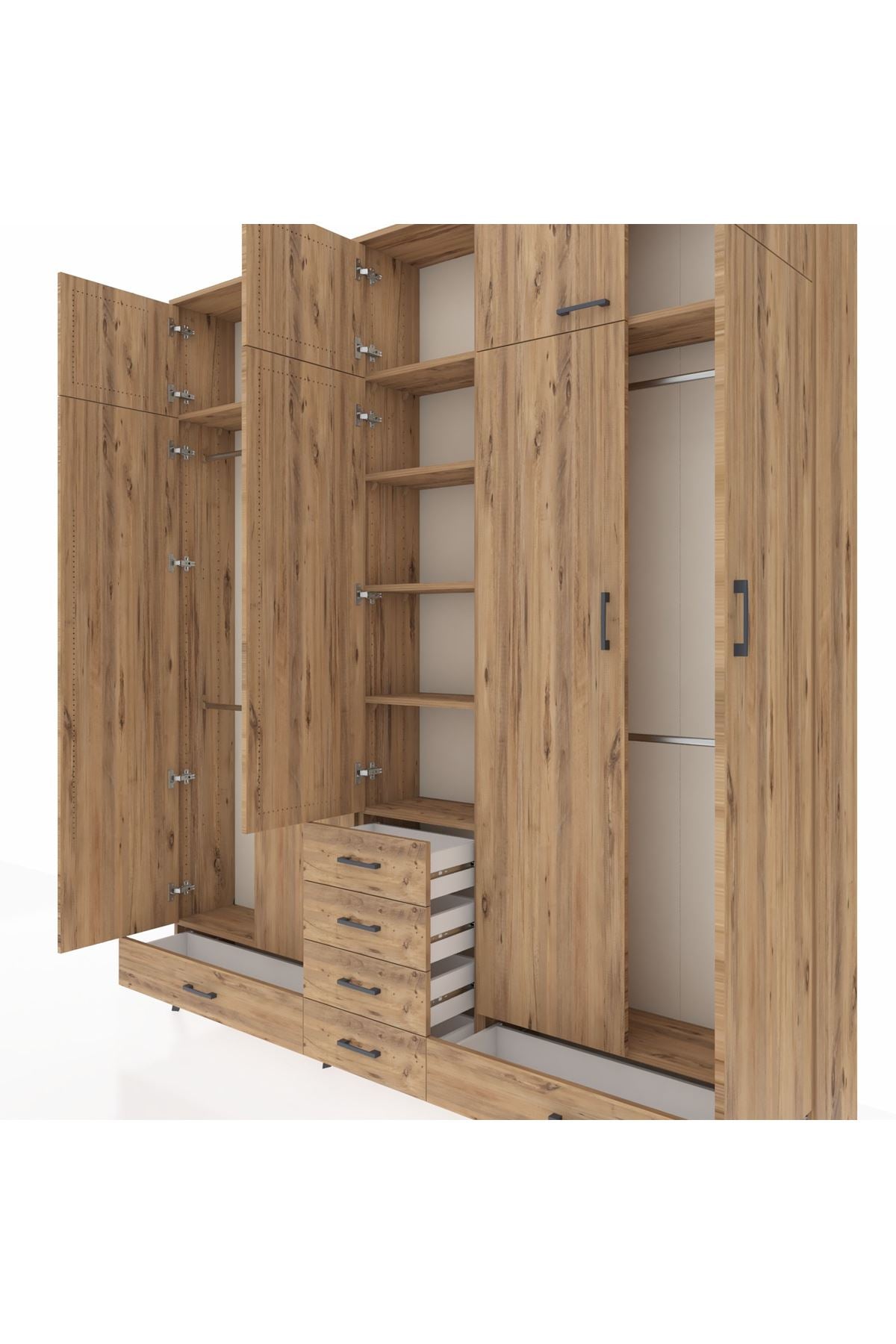 Arges Gardrop 6 Raflı 6 Çekmeceli 4 Askılı 220x30x243 Çam-Çam