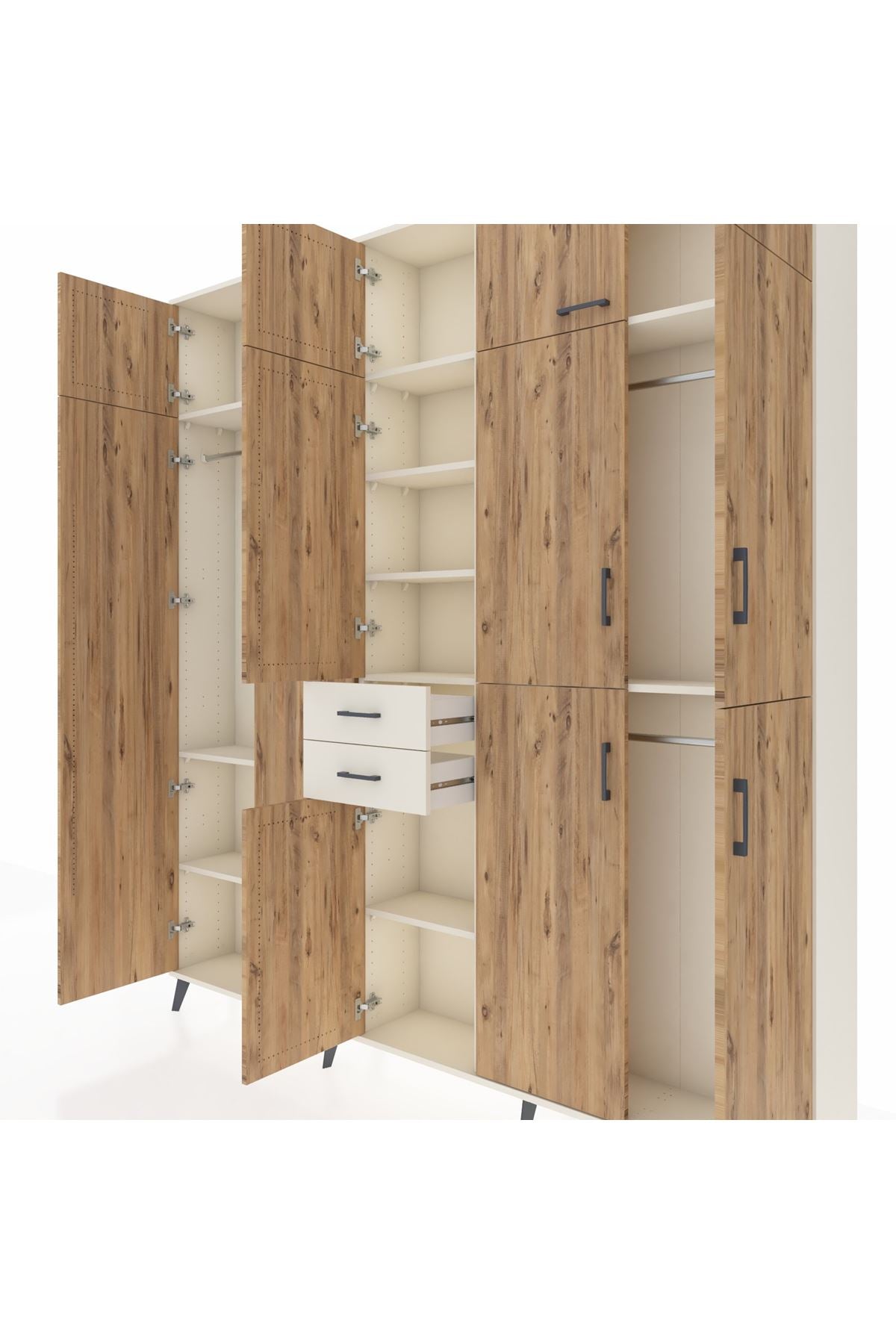 Arges Dolap 10 Raflı 2 Çekmeceli 3 Askılı 220x30x243 Aytaşı-Çam/Aytaşı