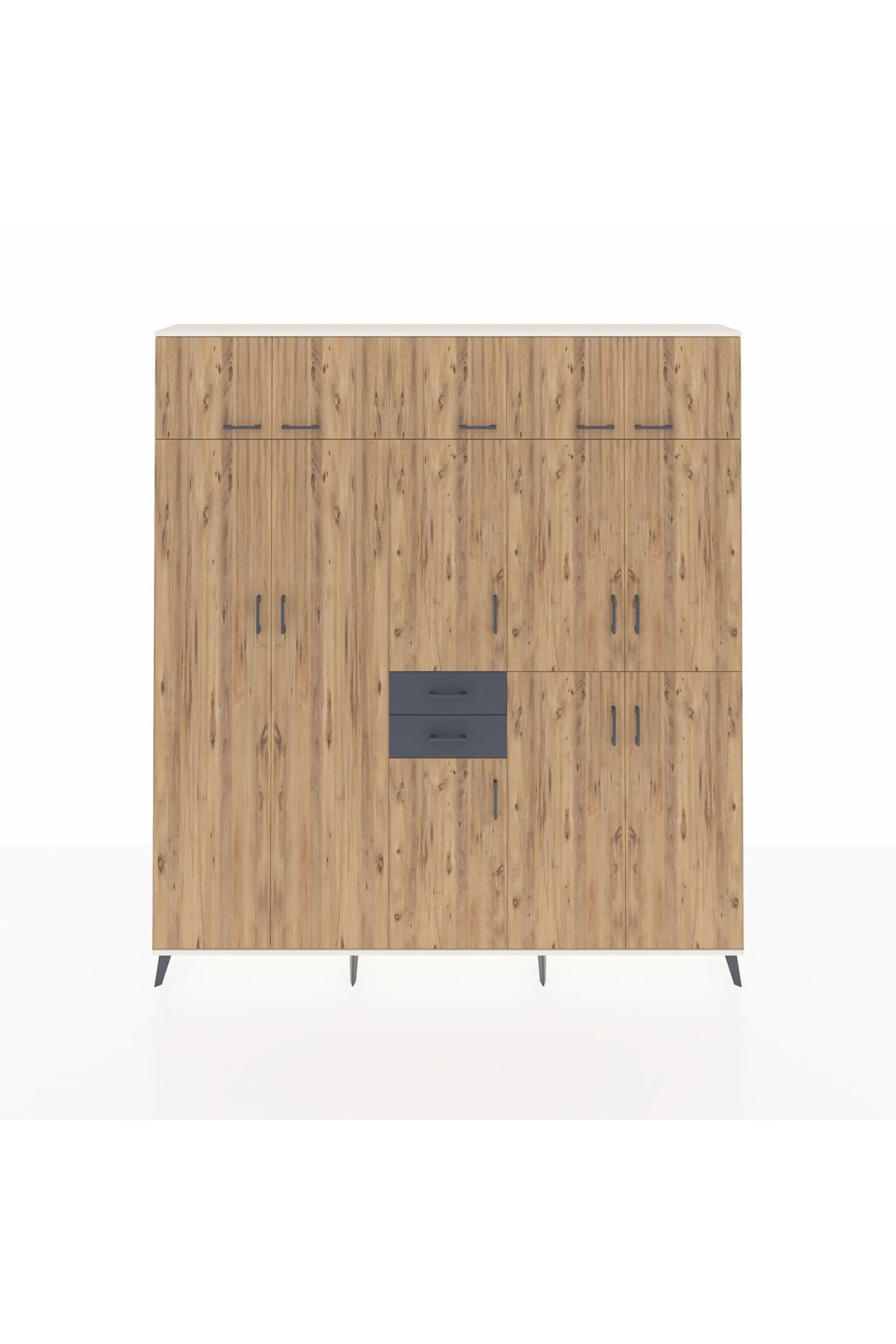 Arges Dolap 10 Raflı 2 Çekmeceli 3 Askılı 220x30x243 Aytaşı-Çam/Antrasit