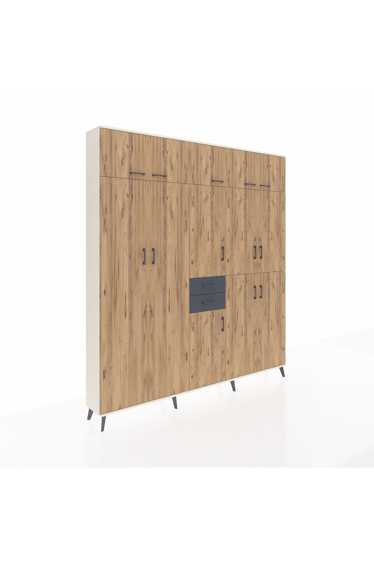 Arges Dolap 10 Raflı 2 Çekmeceli 3 Askılı 220x30x243 Aytaşı-Çam/Antrasit