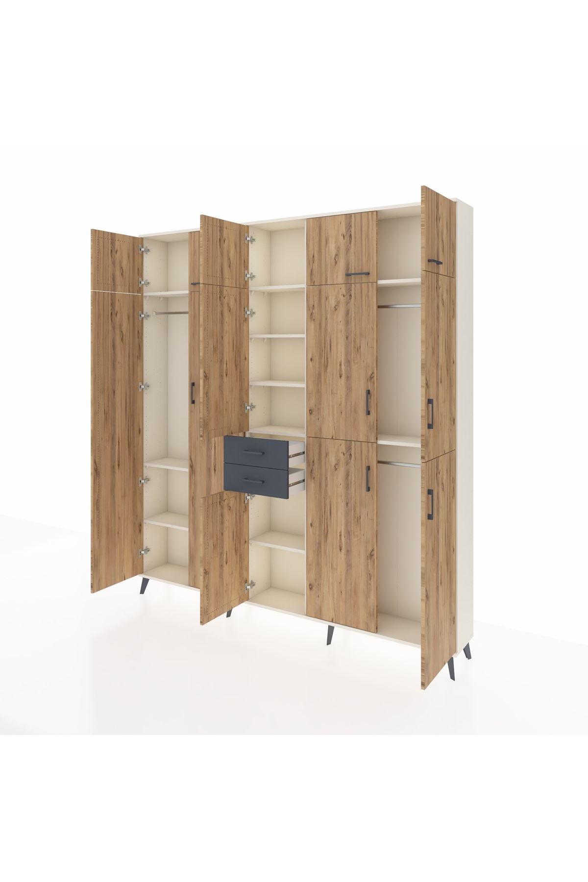 Arges Dolap 10 Raflı 2 Çekmeceli 3 Askılı 220x30x243 Aytaşı-Çam/Antrasit