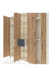 Arges Dolap 10 Raflı 2 Çekmeceli 3 Askılı 220x30x243 Aytaşı-Çam/Antrasit