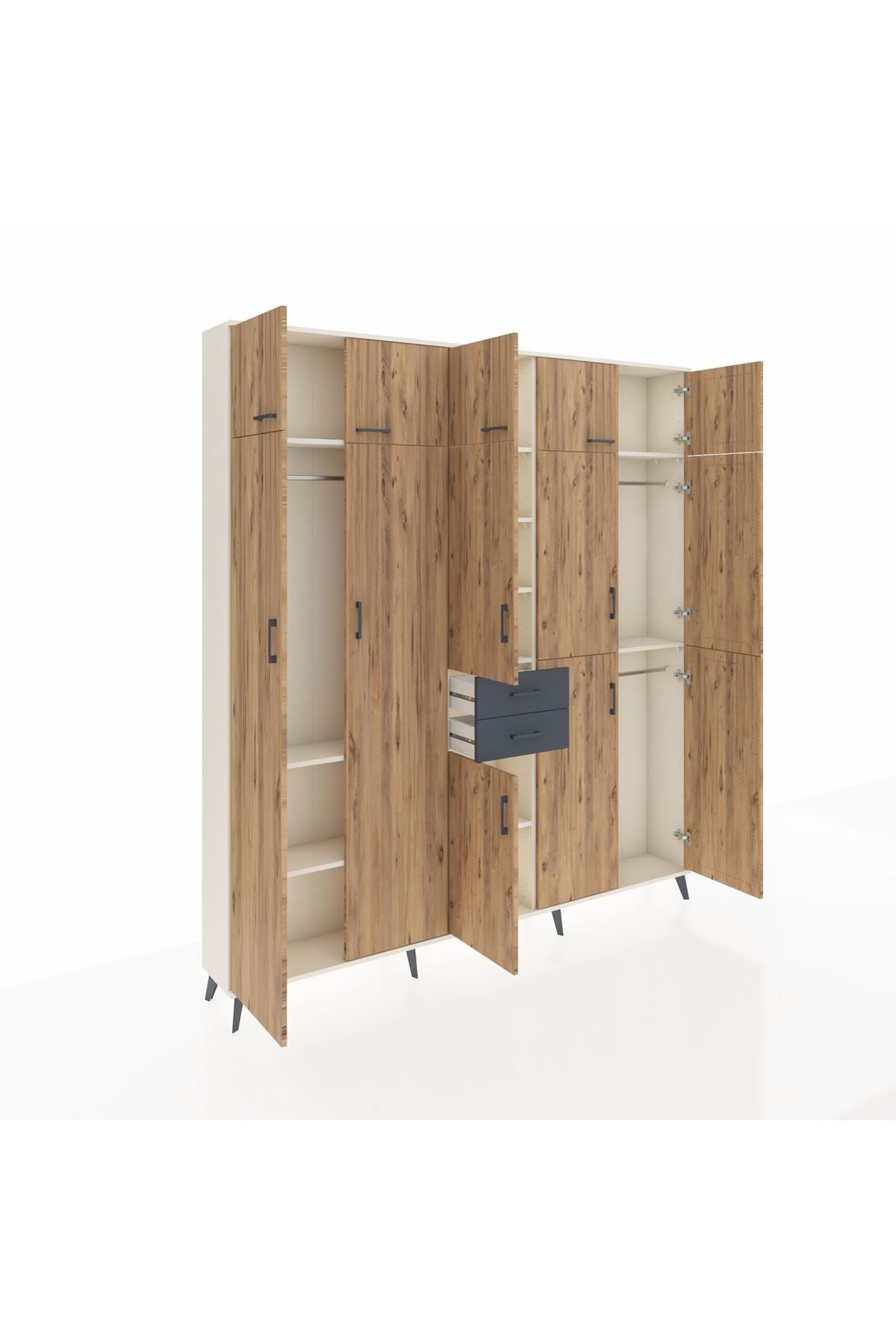 Arges Dolap 10 Raflı 2 Çekmeceli 3 Askılı 220x30x243 Aytaşı-Çam/Antrasit