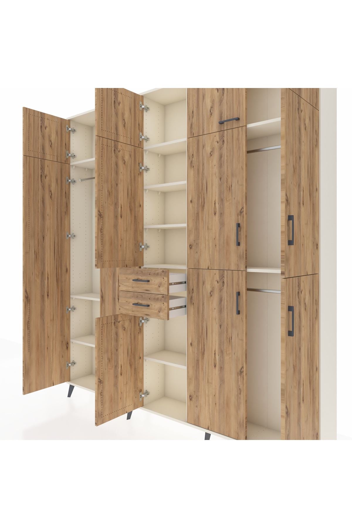 Arges Gardrop 10 Raflı 2 Çekmeceli 3 Askılı 220x30x243 Aytaşı-Çam