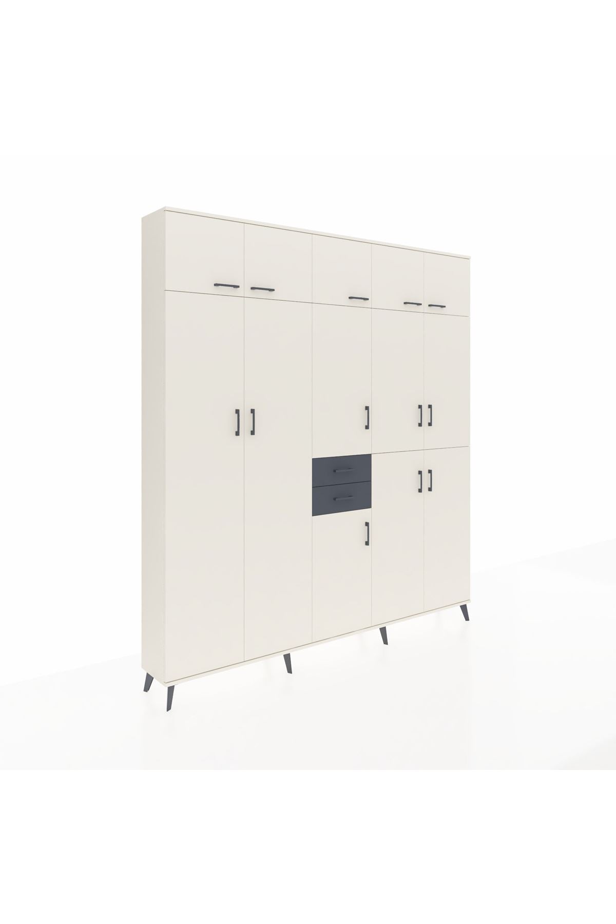 Arges Dolap 10 Raflı 2 Çekmeceli 3 Askılı 220x30x243 Aytaşı-Aytaşı/Antrasit