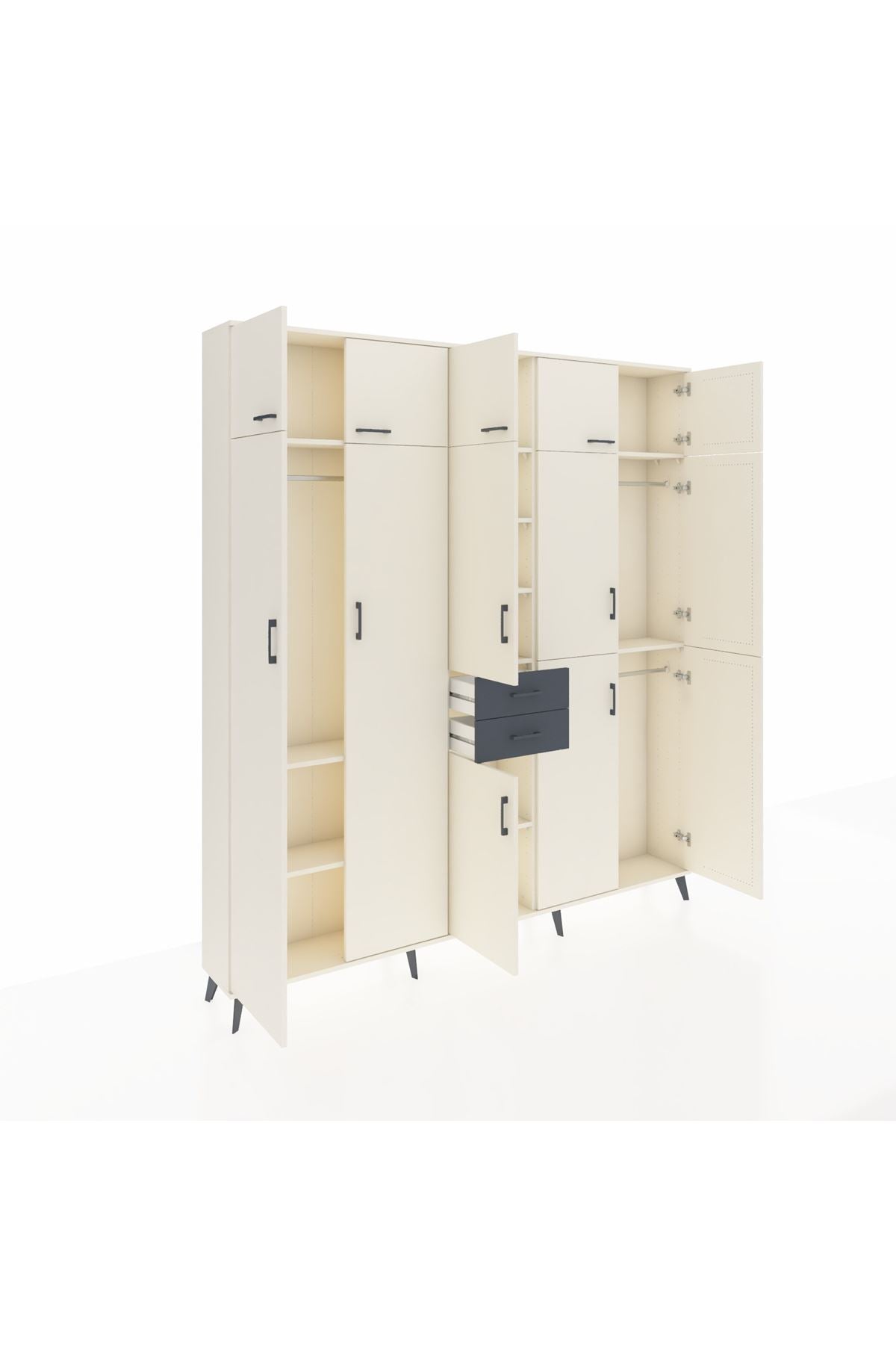 Arges Dolap 10 Raflı 2 Çekmeceli 3 Askılı 220x30x243 Aytaşı-Aytaşı/Antrasit