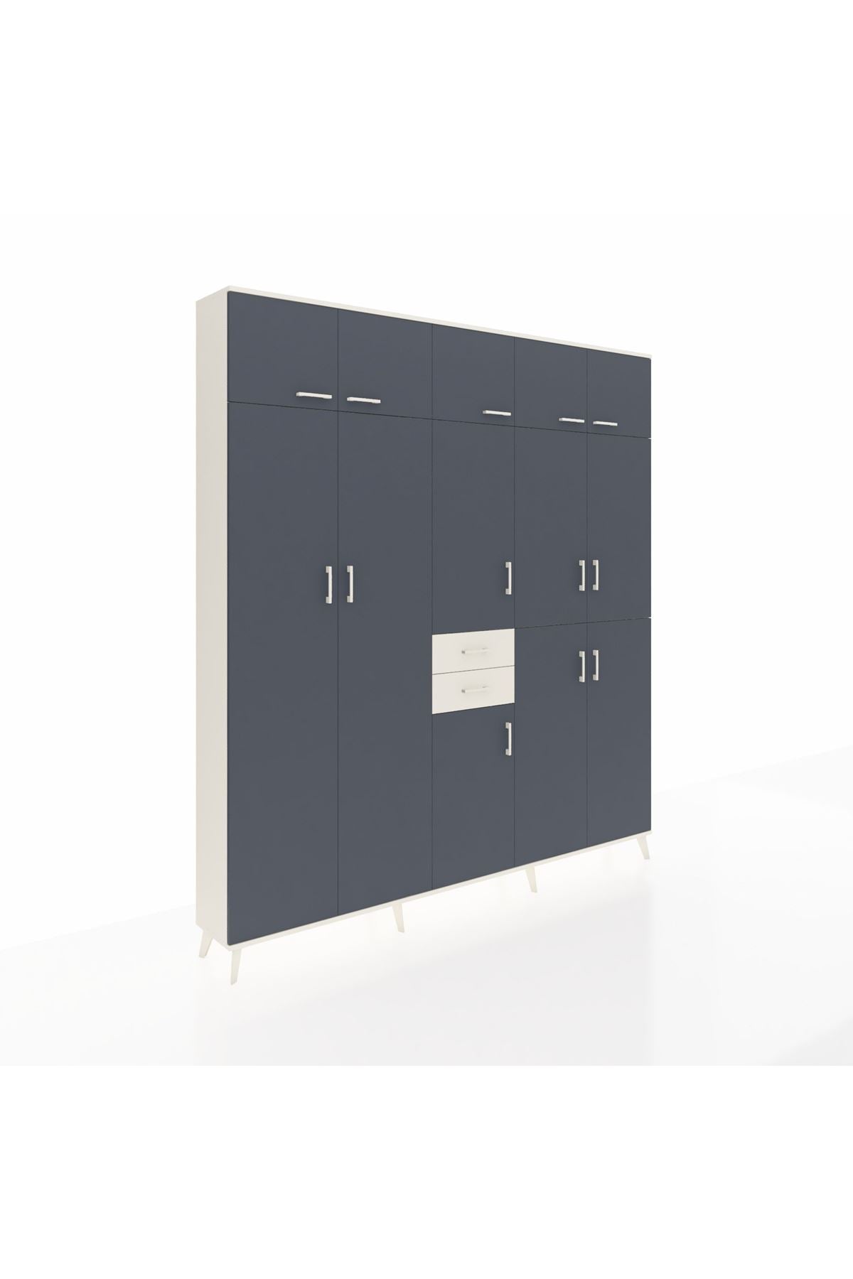 Arges Dolap 10 Raflı 2 Çekmeceli 3 Askılı 220x30x243 Aytaşı-Antrasit/Aytaşı