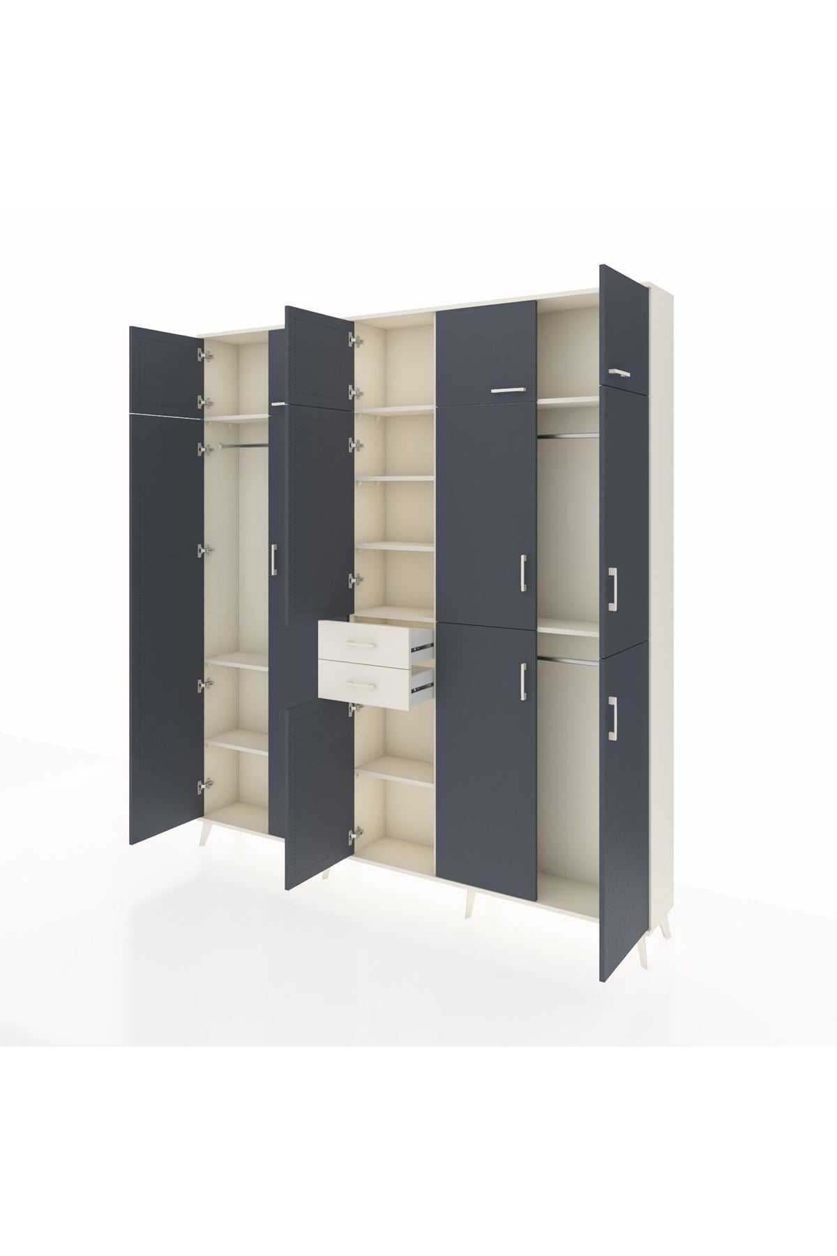 Arges Dolap 10 Raflı 2 Çekmeceli 3 Askılı 220x30x243 Aytaşı-Antrasit/Aytaşı