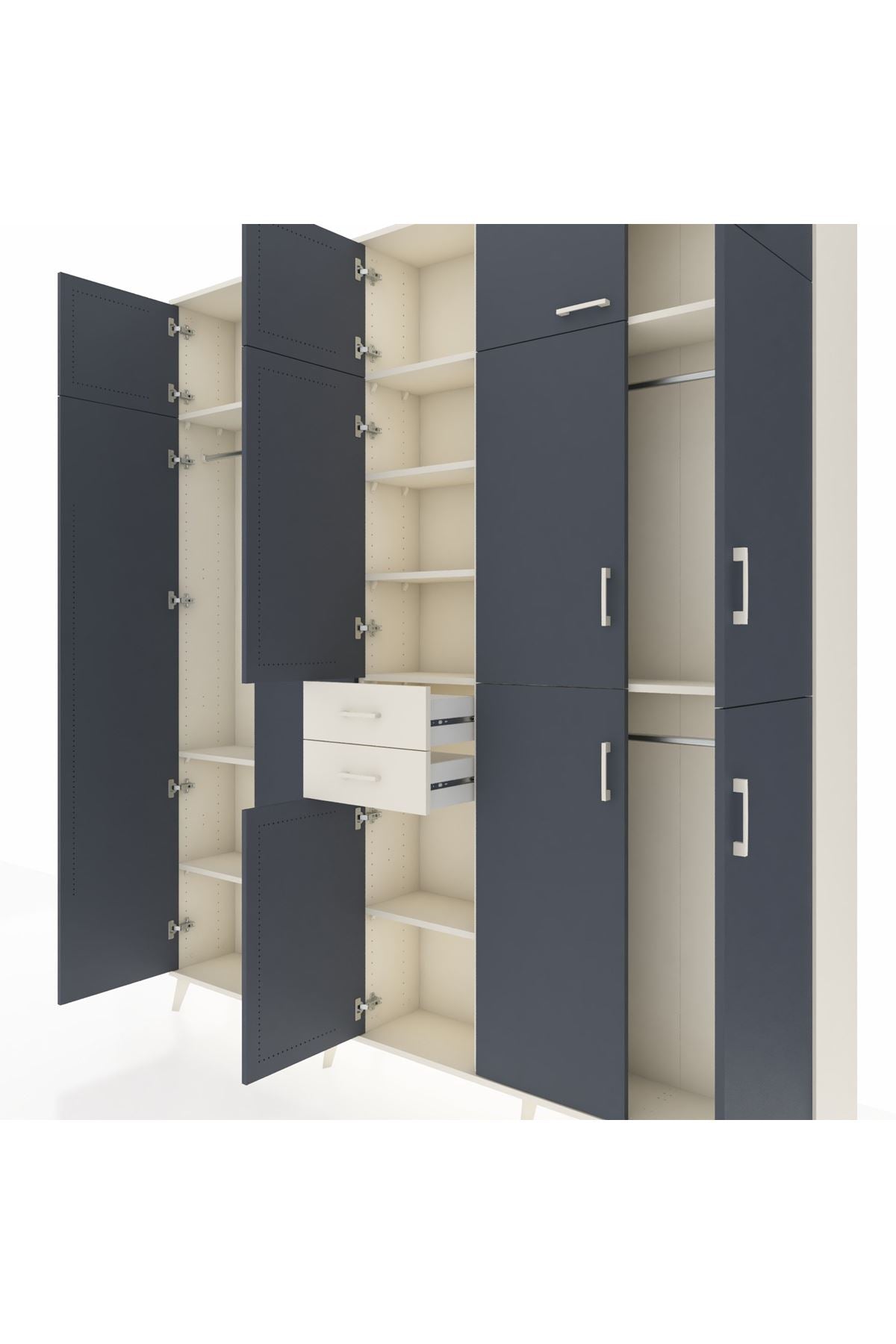 Arges Dolap 10 Raflı 2 Çekmeceli 3 Askılı 220x30x243 Aytaşı-Antrasit/Aytaşı