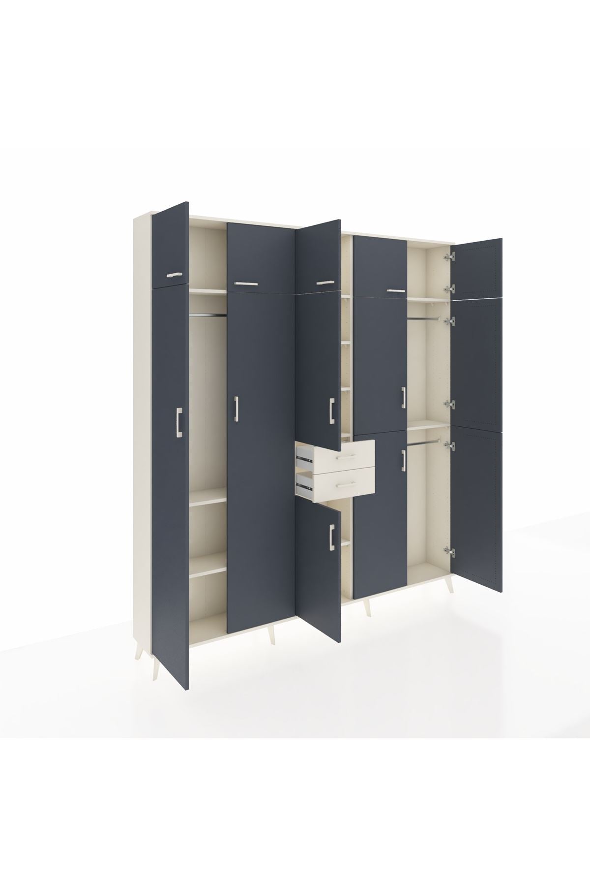 Arges Dolap 10 Raflı 2 Çekmeceli 3 Askılı 220x30x243 Aytaşı-Antrasit/Aytaşı