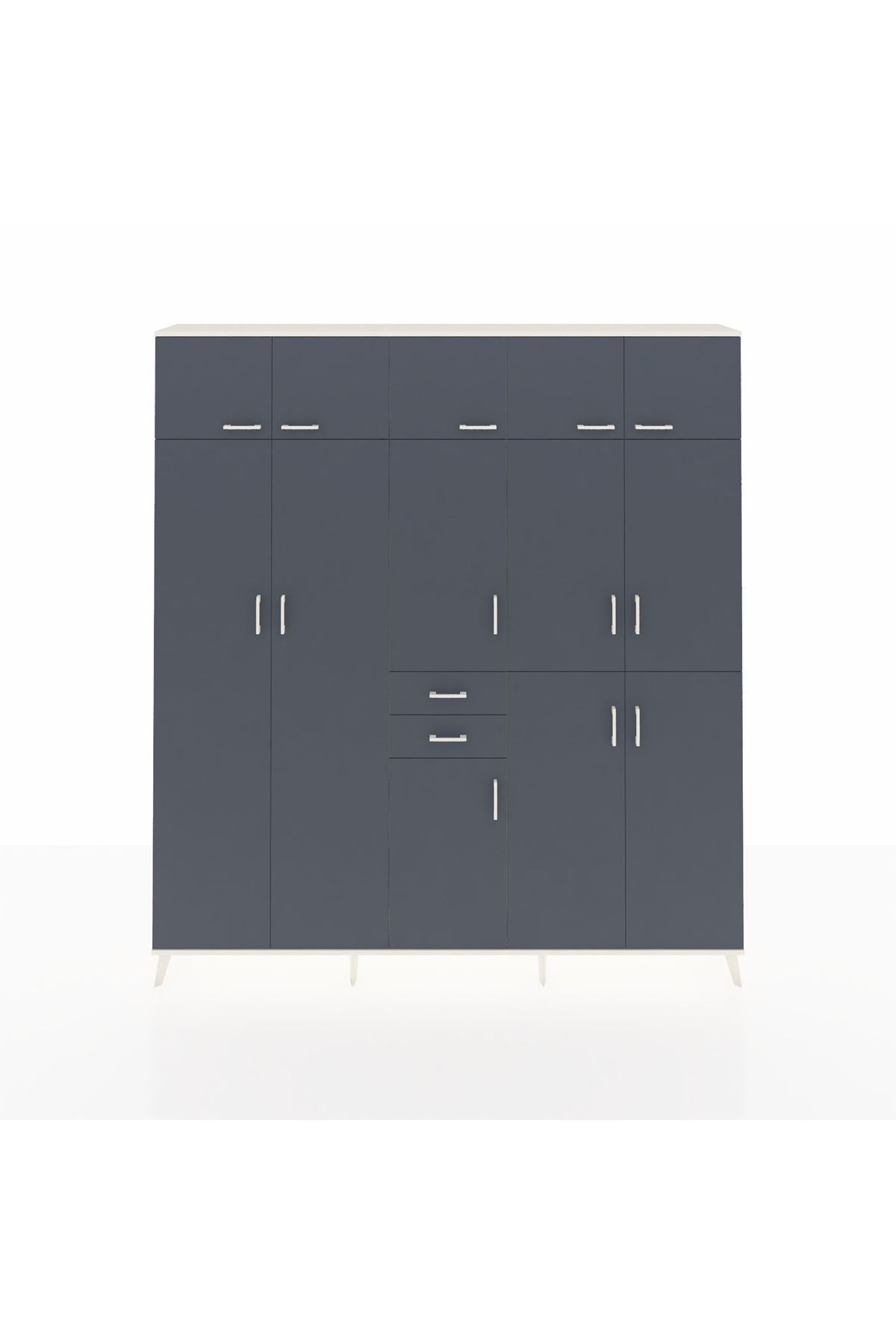 Arges Gardrop 10 Raflı 2 Çekmeceli 3 Askılı 220x30x243 Aytaşı-Antrasit