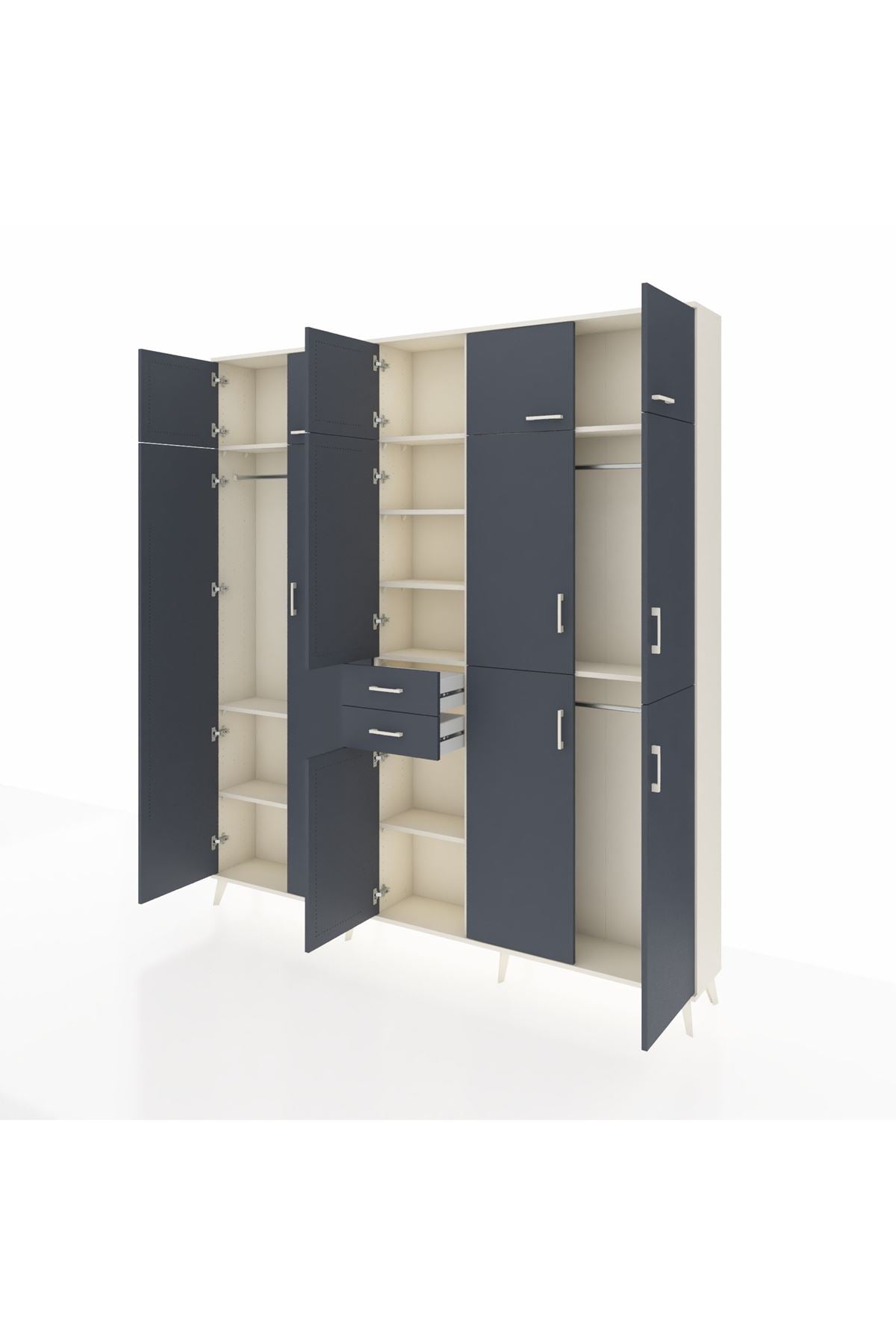 Arges Gardrop 10 Raflı 2 Çekmeceli 3 Askılı 220x30x243 Aytaşı-Antrasit