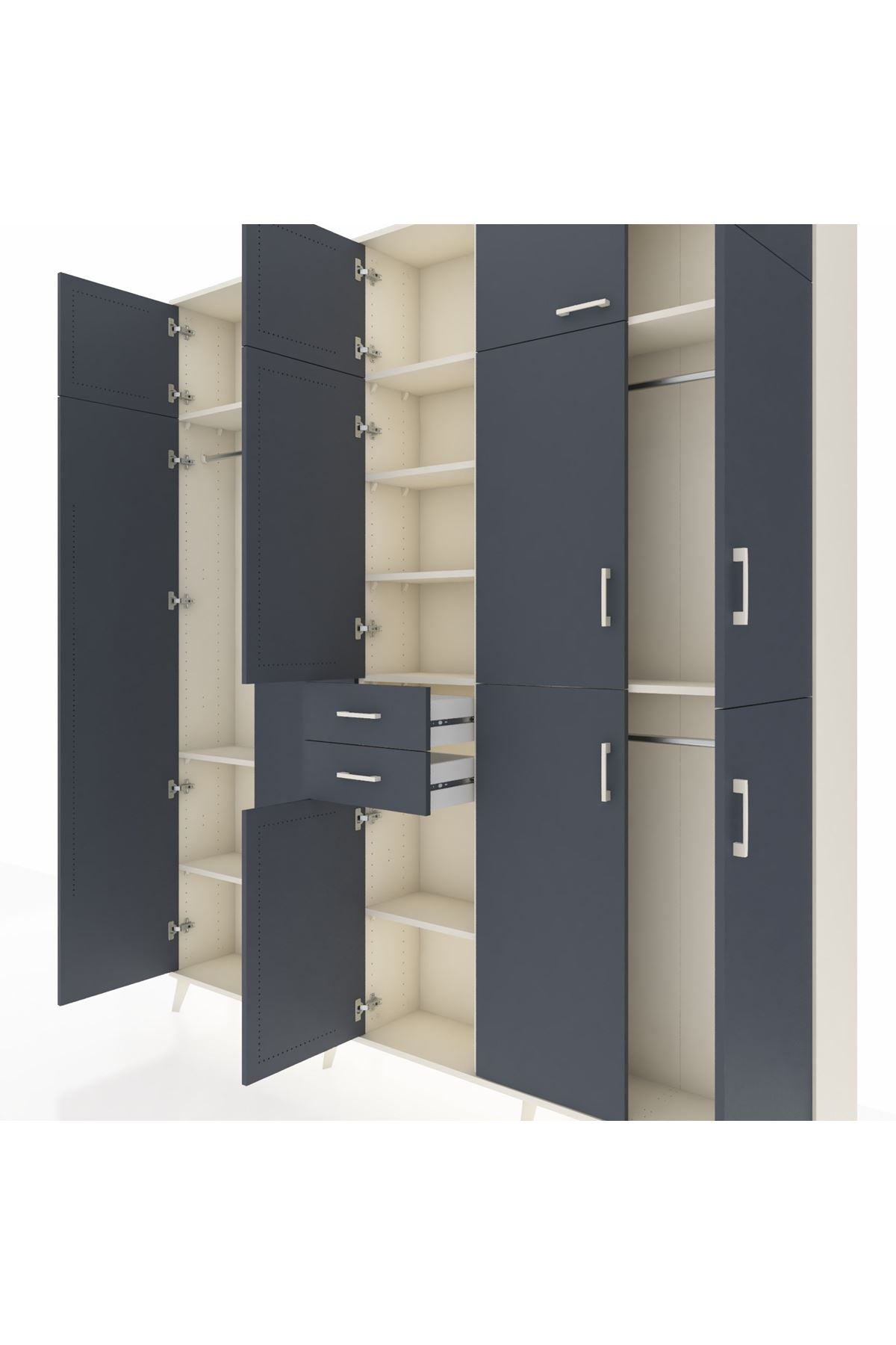 Arges Gardrop 10 Raflı 2 Çekmeceli 3 Askılı 220x30x243 Aytaşı-Antrasit