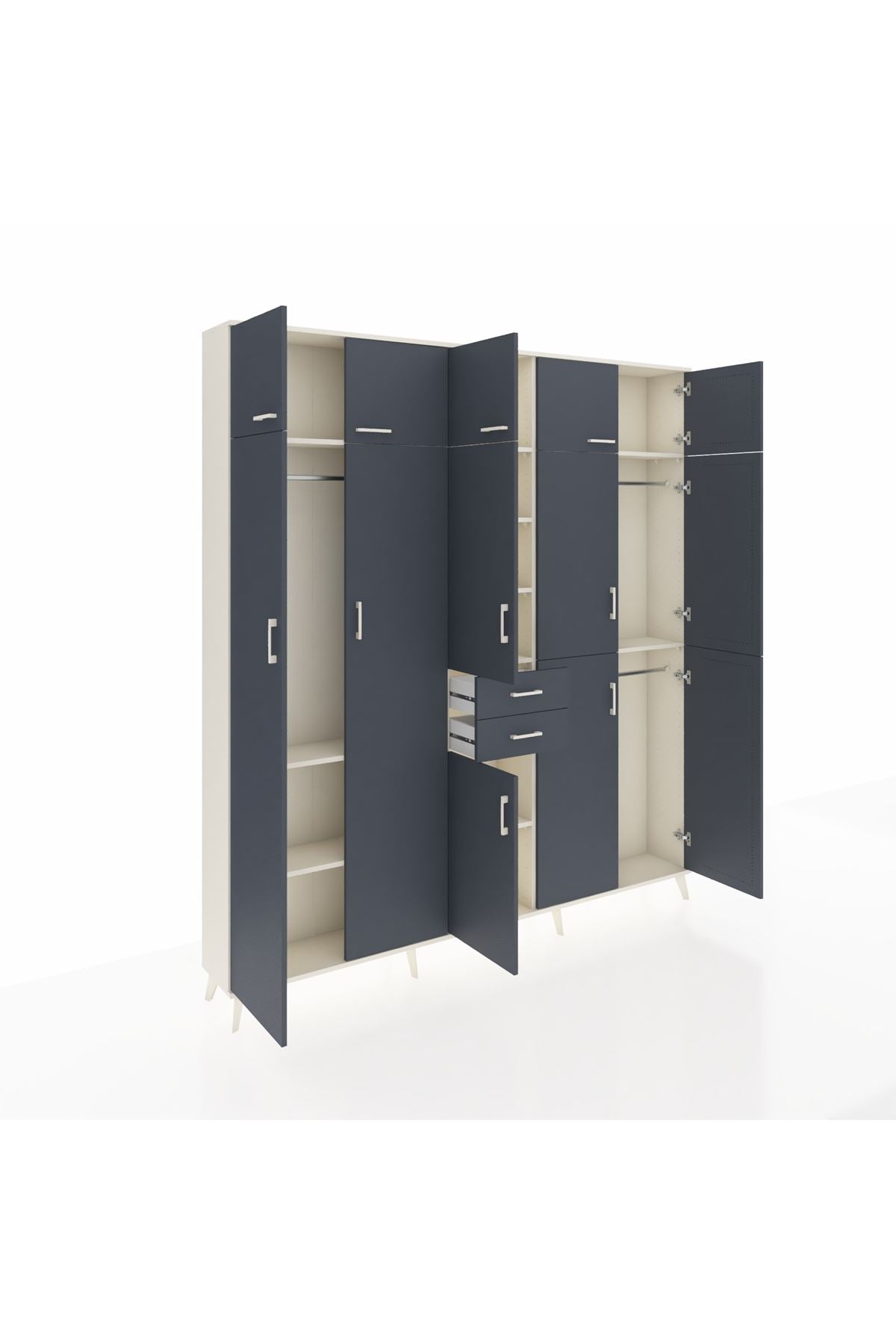 Arges Gardrop 10 Raflı 2 Çekmeceli 3 Askılı 220x30x243 Aytaşı-Antrasit