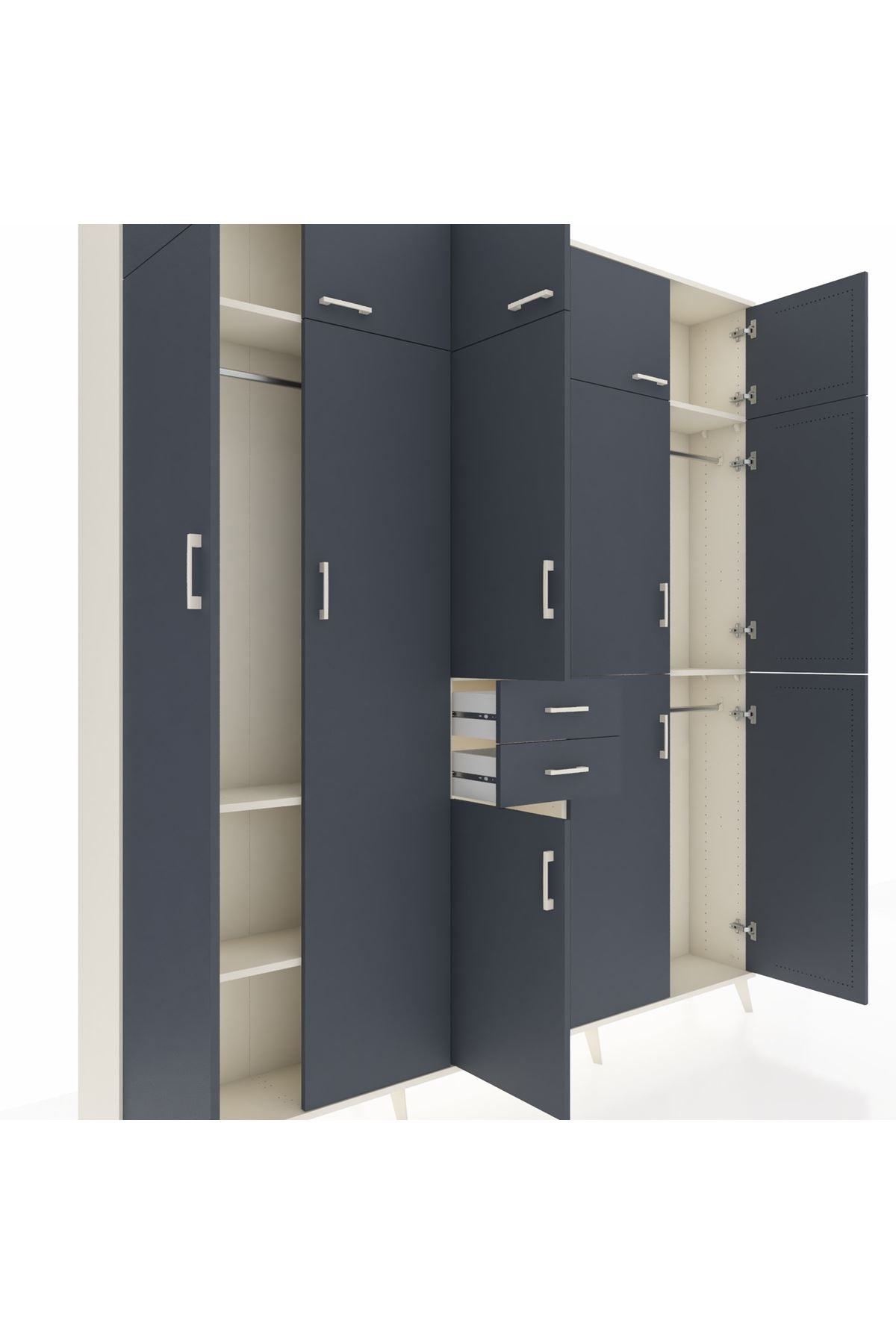 Arges Gardrop 10 Raflı 2 Çekmeceli 3 Askılı 220x30x243 Aytaşı-Antrasit