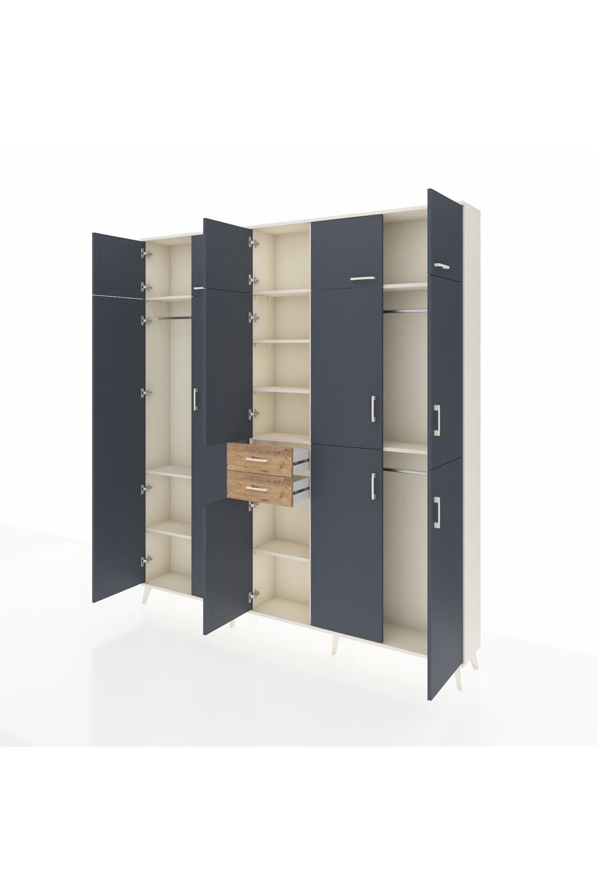 Arges Dolap 10 Raflı 2 Çekmeceli 3 Askılı 220x30x243 Aytaşı-Antrasit/Çam