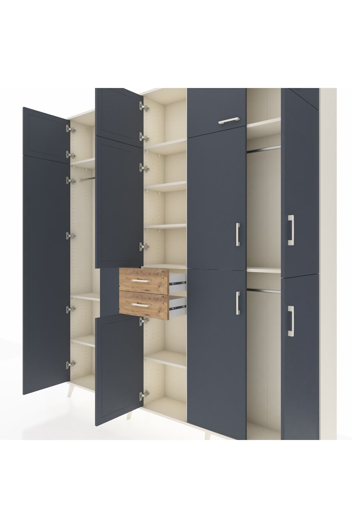 Arges Dolap 10 Raflı 2 Çekmeceli 3 Askılı 220x30x243 Aytaşı-Antrasit/Çam