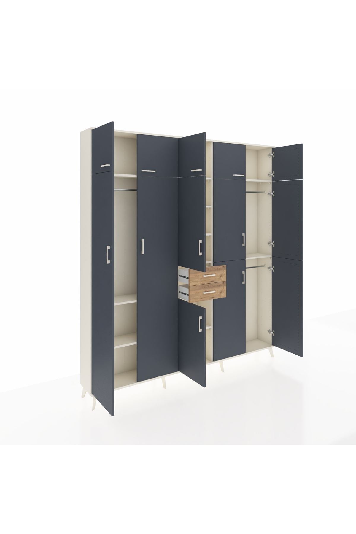 Arges Dolap 10 Raflı 2 Çekmeceli 3 Askılı 220x30x243 Aytaşı-Antrasit/Çam