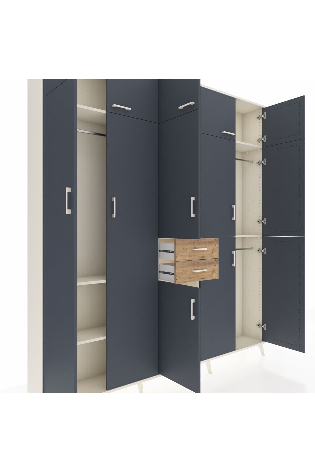 Arges Dolap 10 Raflı 2 Çekmeceli 3 Askılı 220x30x243 Aytaşı-Antrasit/Çam