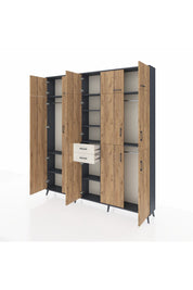 Arges Dolap 10 Raflı 2 Çekmeceli 3 Askılı 220x30x243 Antrasit-Çam/Aytaşı