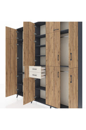 Arges Dolap 10 Raflı 2 Çekmeceli 3 Askılı 220x30x243 Antrasit-Çam/Aytaşı