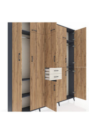 Arges Dolap 10 Raflı 2 Çekmeceli 3 Askılı 220x30x243 Antrasit-Çam/Aytaşı