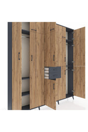 Arges Dolap 10 Raflı 2 Çekmeceli 3 Askılı 220x30x243 Antrasit-Çam/Antrasit