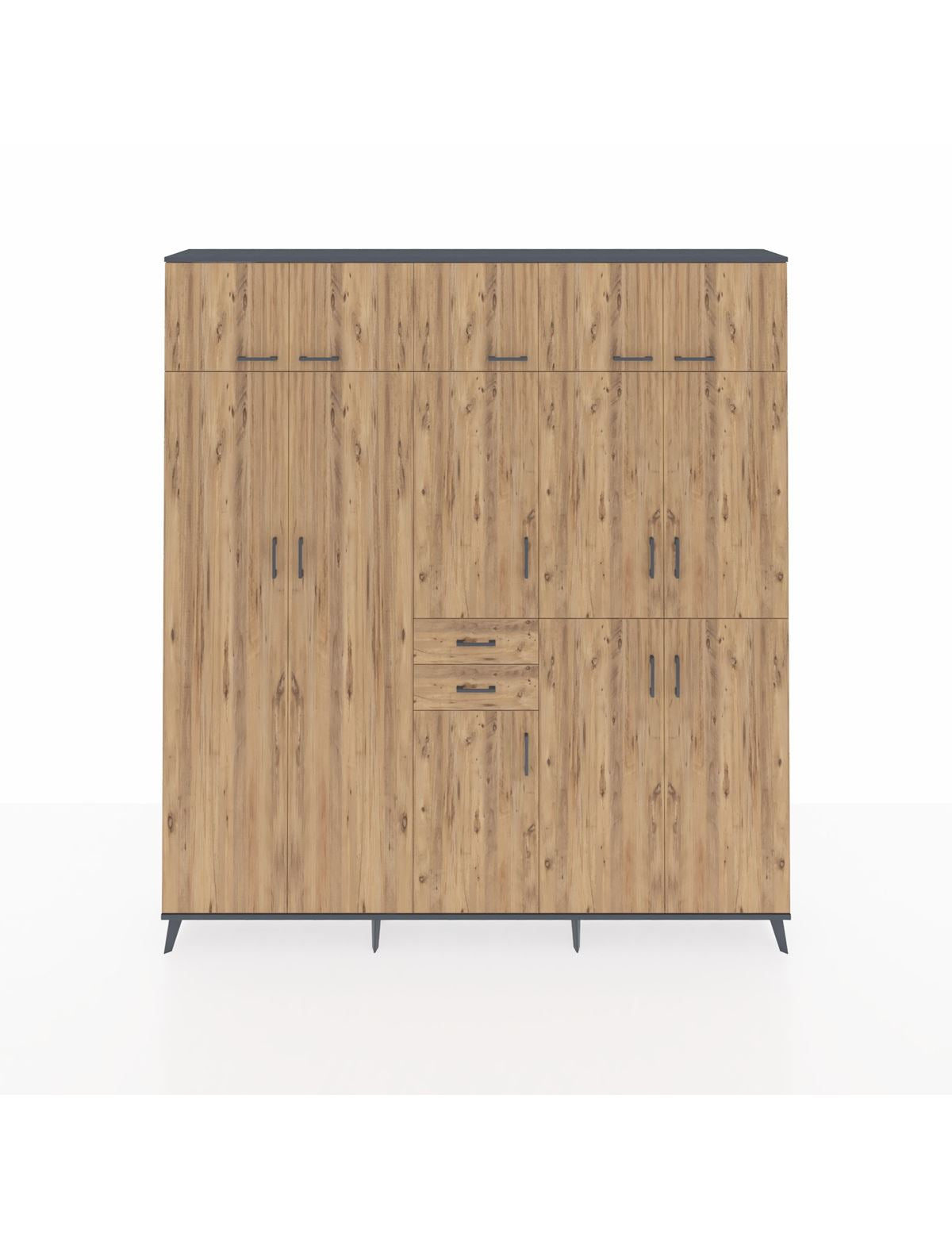 Arges Gardrop 10 Raflı 2 Çekmeceli 3 Askılı 220x30x243 Antrasit-Çam